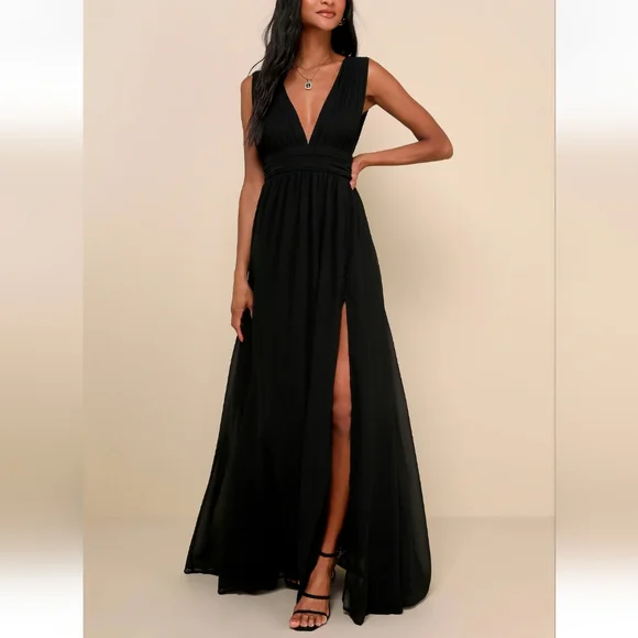 Lulus NWOT Heavenly Hues Black Maxi Dress Size L - Picture 1 of 11